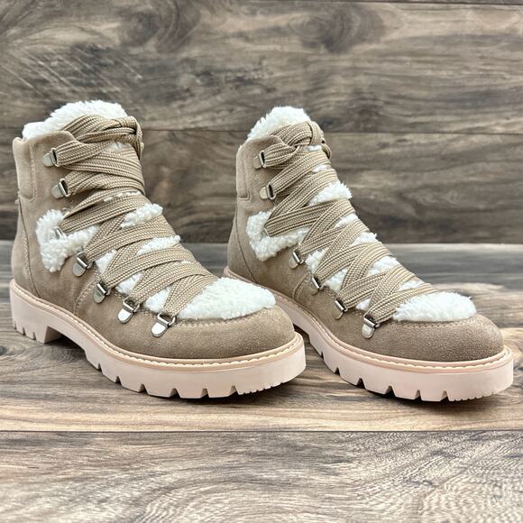 NEW Dolce Vita Pace 8 Faux Shearling Trim Lug Sole Suede Hiker Ankle Boots - Picture 6 of 12